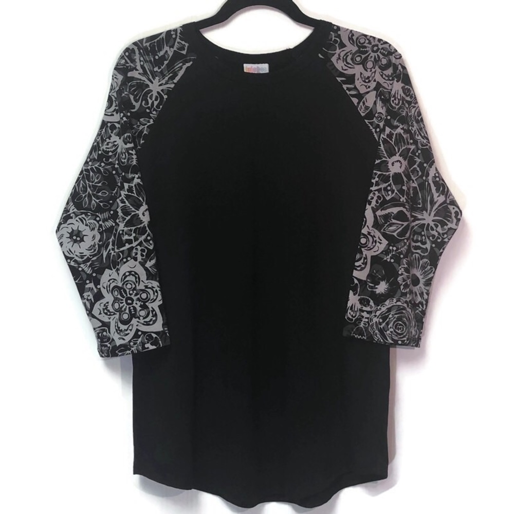 Large Lularoe Randy - Black with Gray Flowers